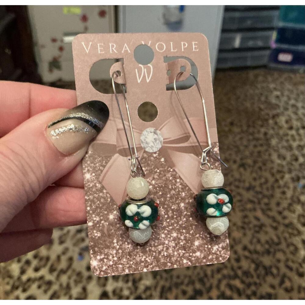 2X Wine Burgundy Top & Glass Earrings - Picture 4 of 4